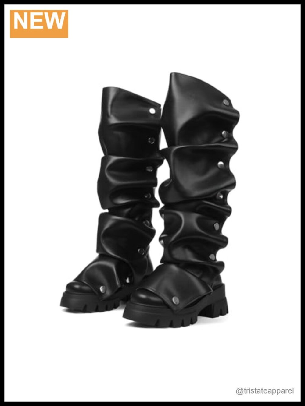 Faux Leather Platform Knee High Fold Over Boots with Stacked Heel